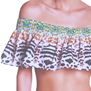 $90 Ale by alessandra Bengal Shore Bandeau Bikini Top Medium / Large Ruffled NWT